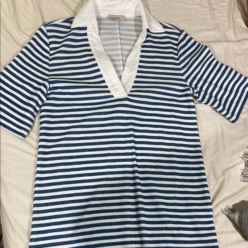 LOFT Blue and White Striped Dress